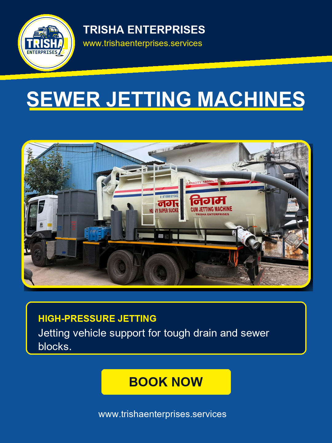 Sewer jetting machine fleet used for high-pressure line flushing.